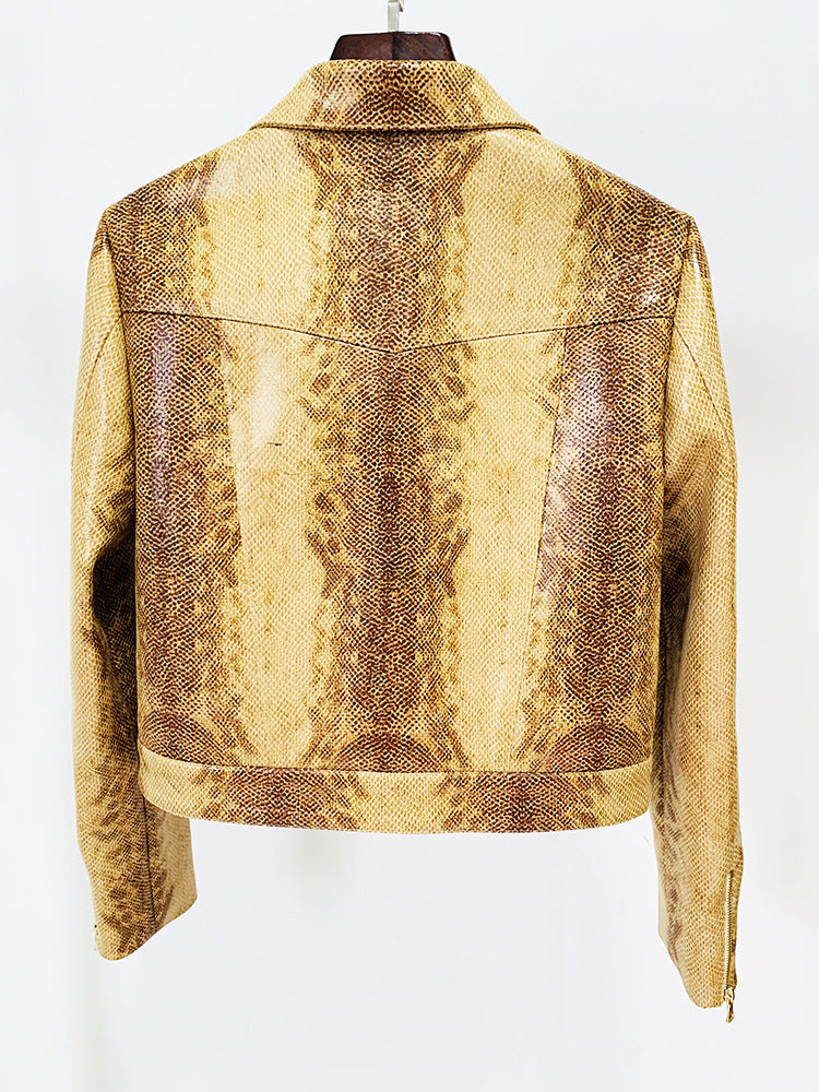 Snakeskin Leather Jacket & Flared Pants | Bold Co-Ord Set - Modestly Vogue 