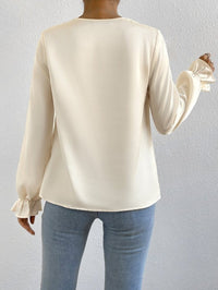 Women’s Ruffle Sleeve Satin Shirt – Elegant Long Sleeve Blouse - Modestly Vogue 