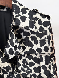 Belt Leopard Jacquard Long Trench Coat | Statement Outerwear - Modestly Vogue 