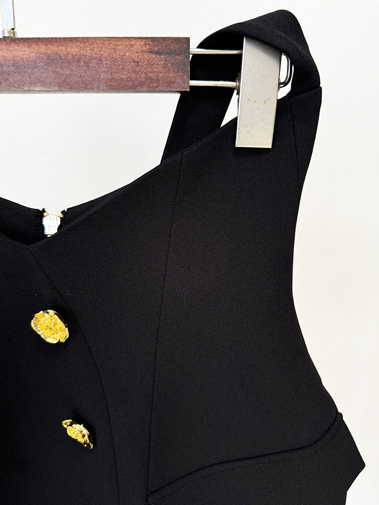 Black Star Rose Metal Buckle Halter Skirt Hip Skirt Set - Modestly Vogue 