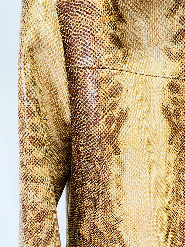 Snakeskin Leather Jacket & Flared Pants | Bold Co-Ord Set - Modestly Vogue 