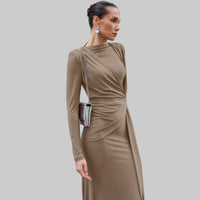 Elegant Ruched Twisted Maxi Bodycon Dress - Modestly Vogue 