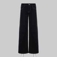 Retro Street Straight Low Waist Casual Jeans Women Arrival Basic Dark Blue Pants