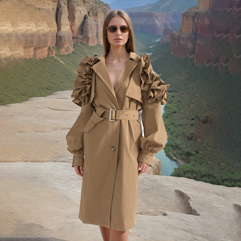 Neutral Elegant High Grade Windbreaker for Women Long Sleeve Slim-Fit Trench Coat - Modestly Vogue 