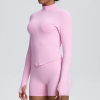 Stand Collar Knitted Long Sleeve Zipper Yoga Jacket - Modestly Vogue 