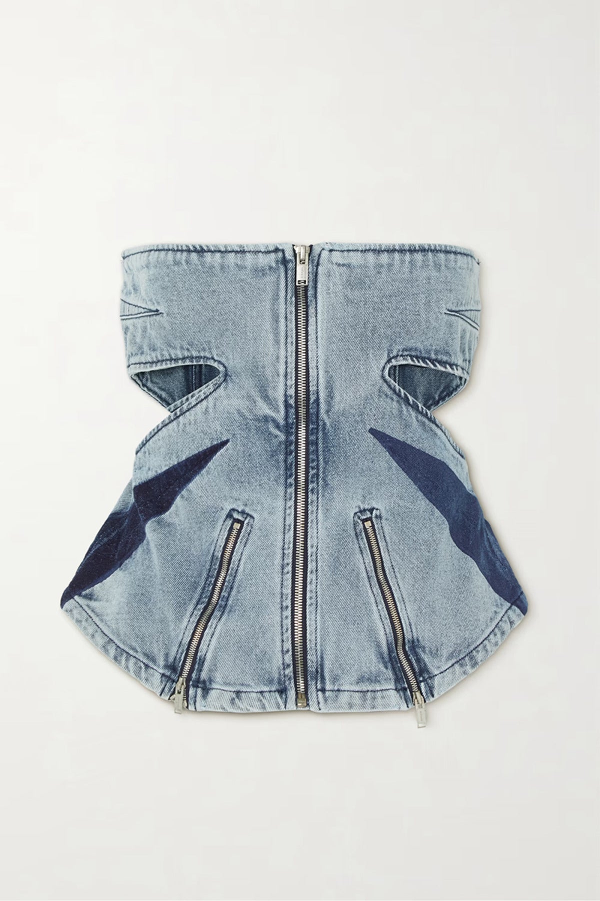 Blue Denim Patchwork Tube Top Three Jeans Two Piece Set - Modestly Vogue 