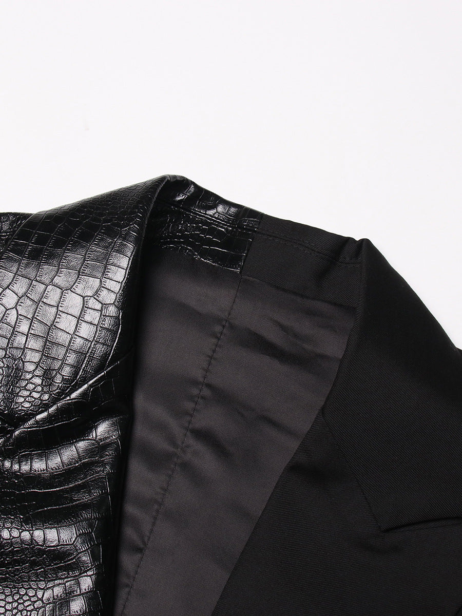 Crocodile Pattern Leather Stitching Blazer Fabric Vest Personalized Cut Stylish Adjustable Jacket - Modestly Vogue 