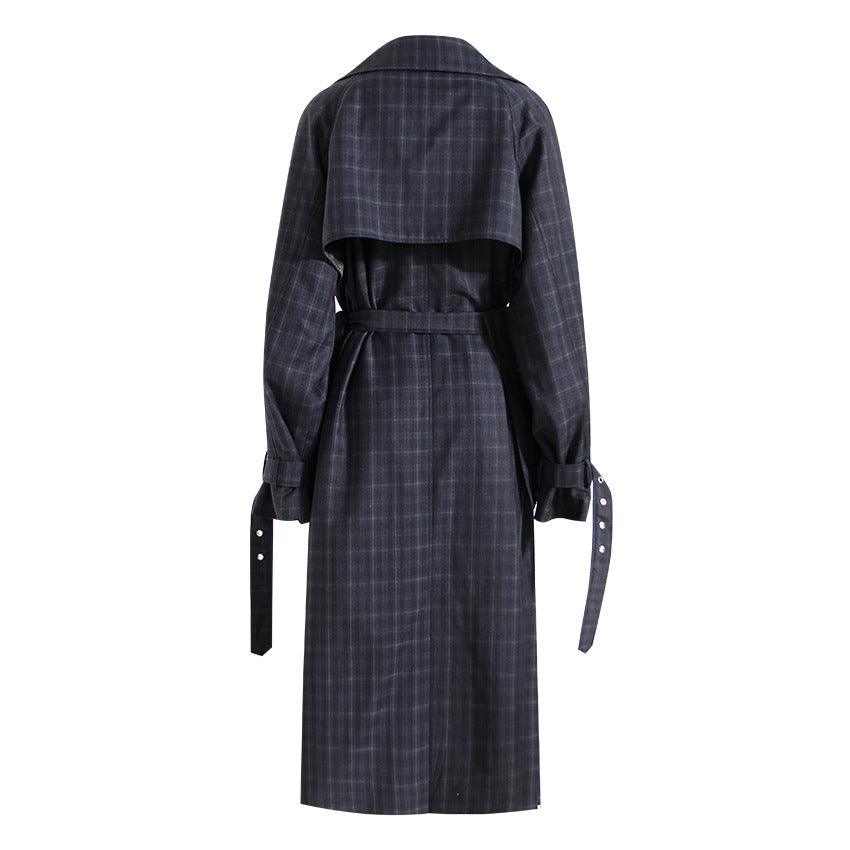 British Plaid Trench Coat for Women with Waist Belt - Modestly Vogue 