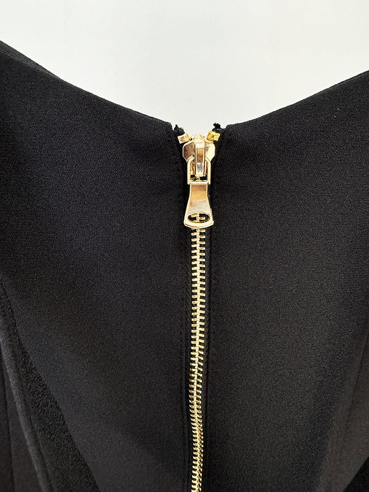 Black Star Rose Metal Buckle Halter Skirt Hip Skirt Set - Modestly Vogue 