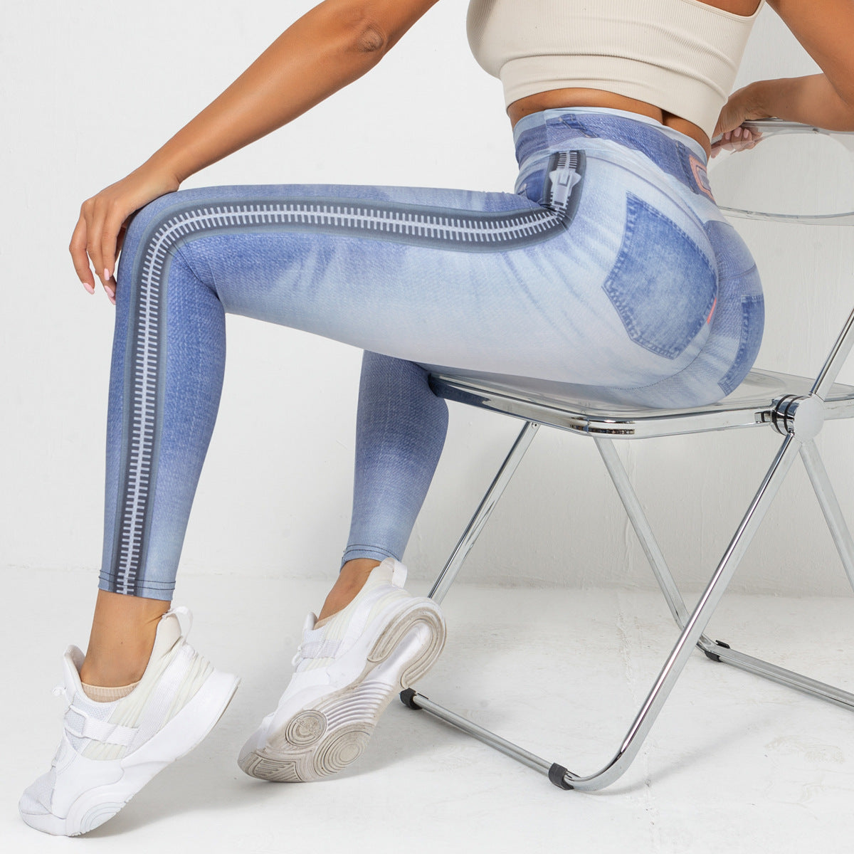 Digital Printing Denim Blue Yoga Pants Sports Leggings - Modestly Vogue 
