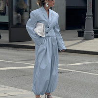 Women Collared Long Sleeve Top Loose Tappered Trousers Two Piece Set - Modestly Vogue 