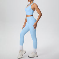 Solid Color Halter Beauty Back Exercise Bra Gathering Vest Running Body Shaping Exercise Workout Pants Yoga Two Piece Sets - Modestly Vogue 