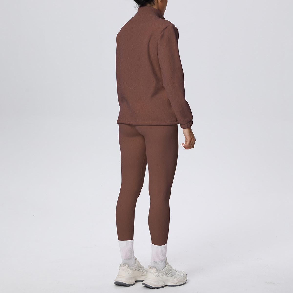 Women’s High Waist Yoga Suit with Long Sleeve Fleece Zipper Coat