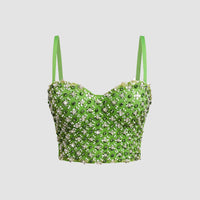 Green Beaded Rhinestone Corset Bustier Top - Modestly Vogue 