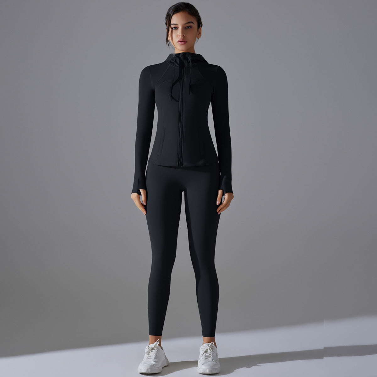 Hooded Zipper Yoga Coat – High Strength Long Sleeve Workout Set