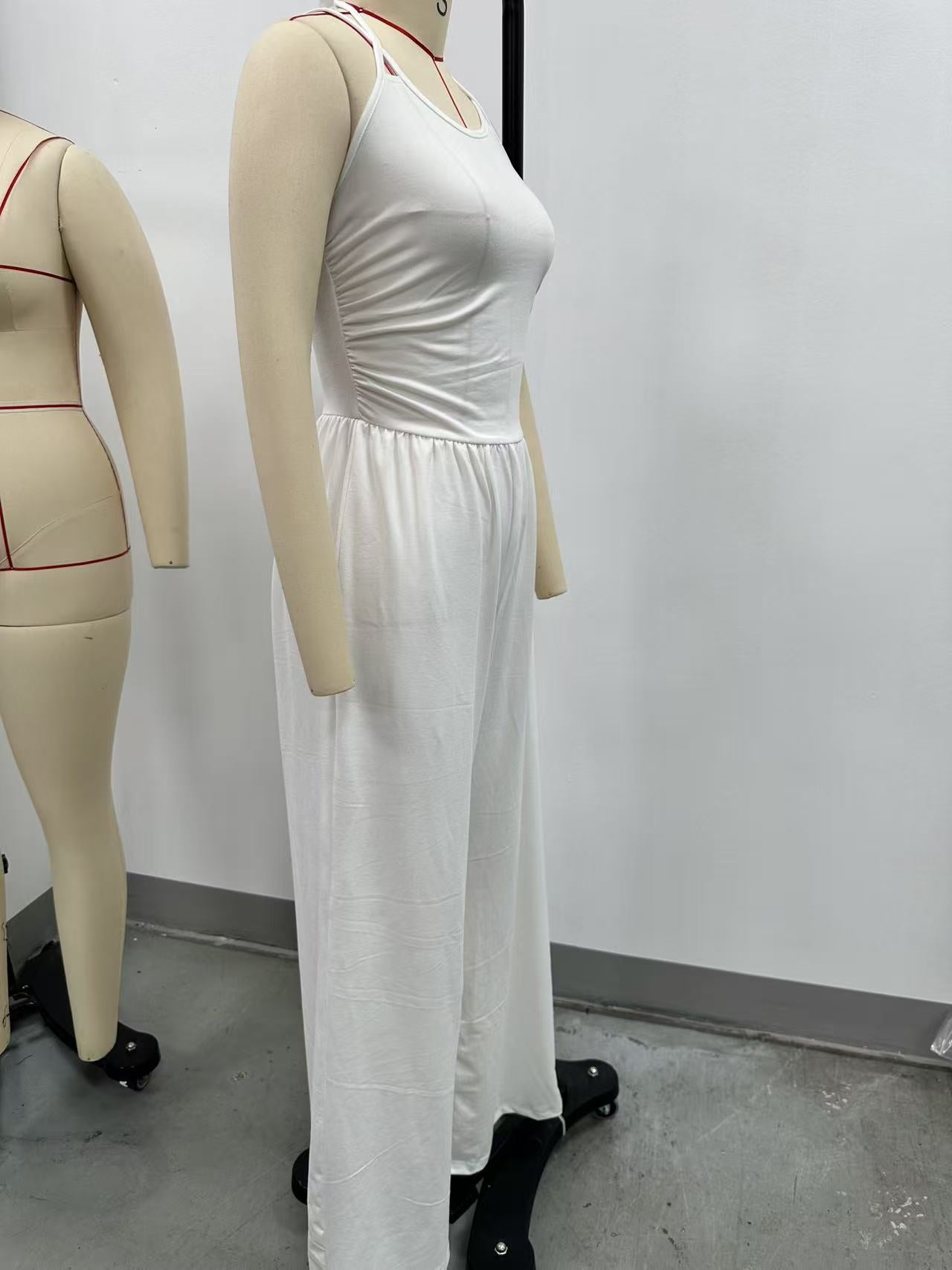 Suspender Women Casual Summer Wide Leg Loose Wrapped Chest Nipped Waist Jumpsuit - Modestly Vogue 