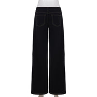 Retro Street Straight Low Waist Casual Jeans Women Arrival Basic Dark Blue Pants