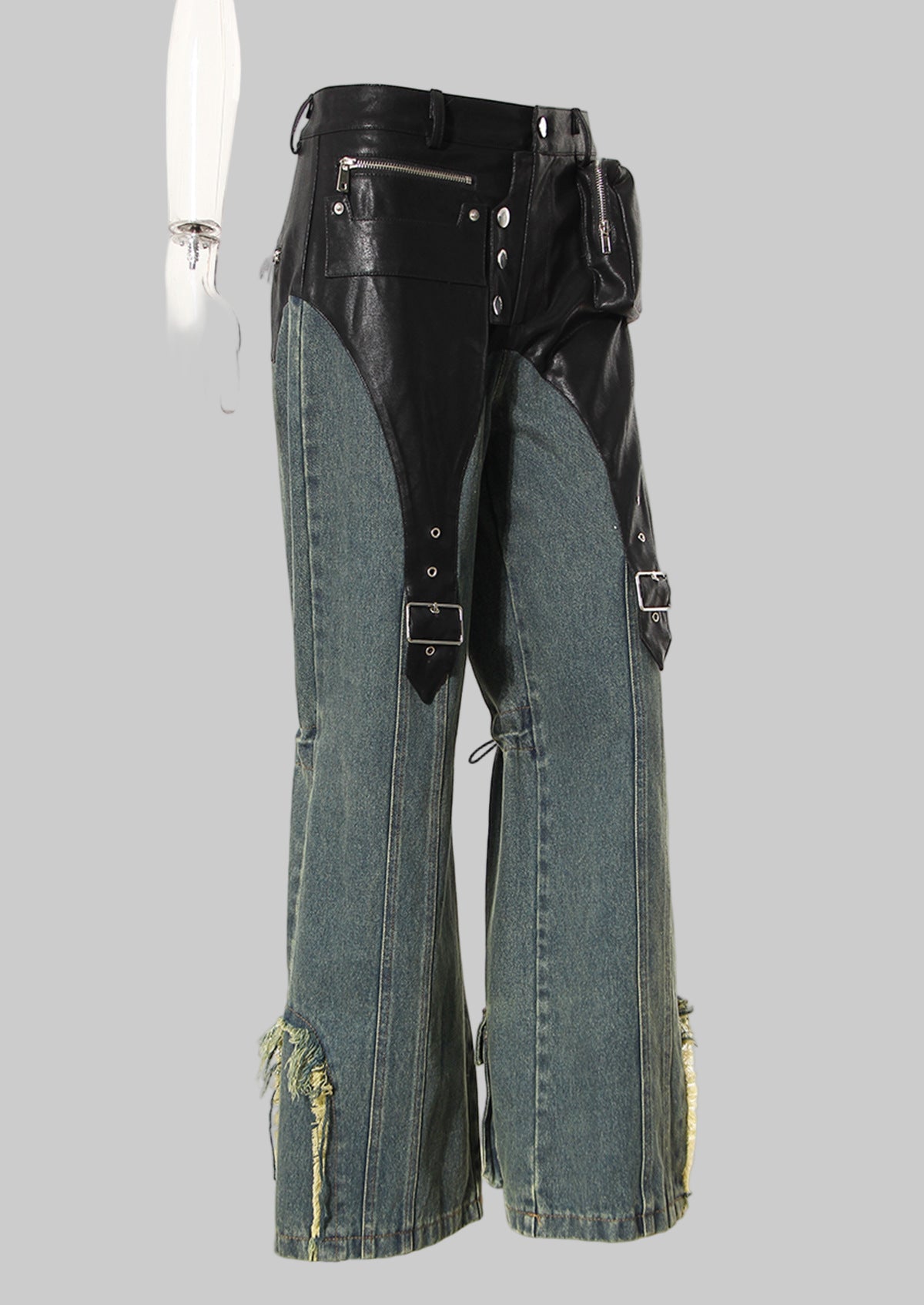 Leather Trim Denim Jeans - Modestly Vogue 