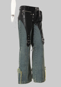 Leather Trim Denim Jeans - Modestly Vogue 
