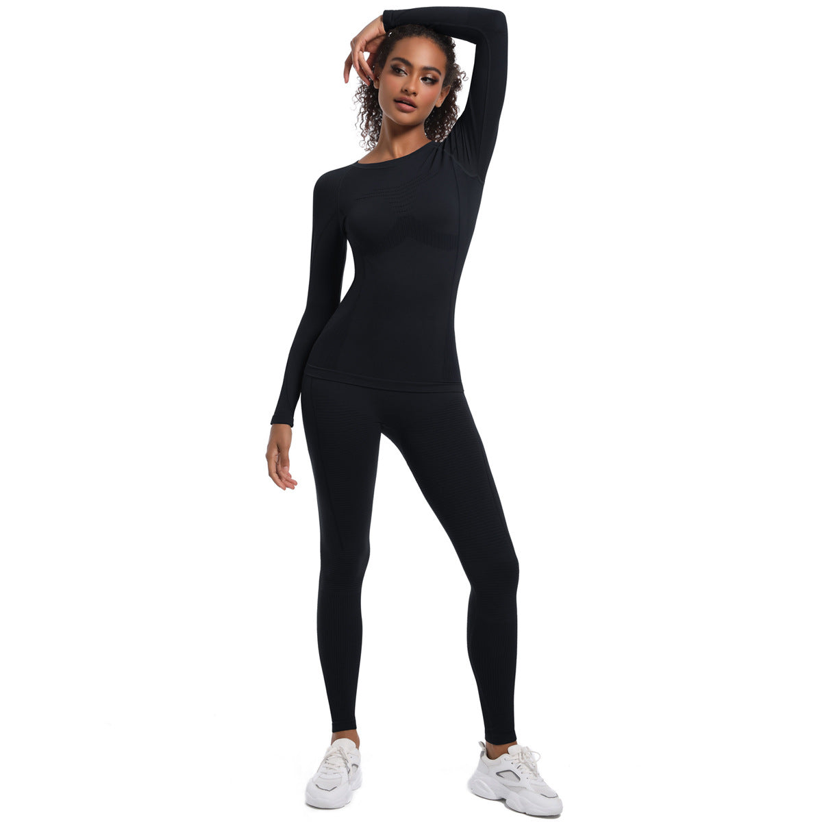 Seamless Knitted Outdoor Cycling Clothing Sports Yoga Long Sleeve Shapewear Ski Sports Sets - Modestly Vogue 
