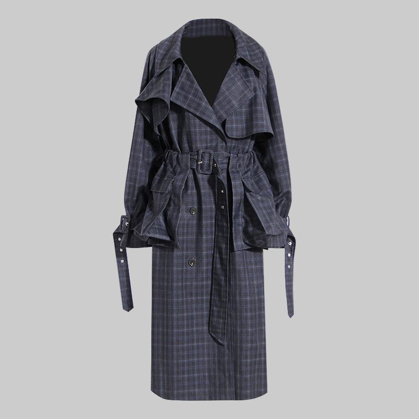 British Plaid Trench Coat for Women with Waist Belt - Modestly Vogue 