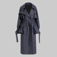 British Plaid Trench Coat for Women with Waist Belt - Modestly Vogue 