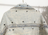 Blue Shawl Denim Coat Women Spring Short Jacket Loose Long Sleeve Heavy Industry Rivet Thin Denim Top - Modestly Vogue 