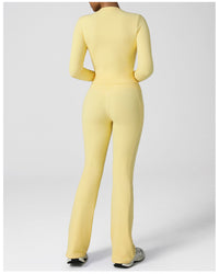 Nude Feel Long Sleeve Yoga Set – High-Waist Flared Pants & Fitness Suit