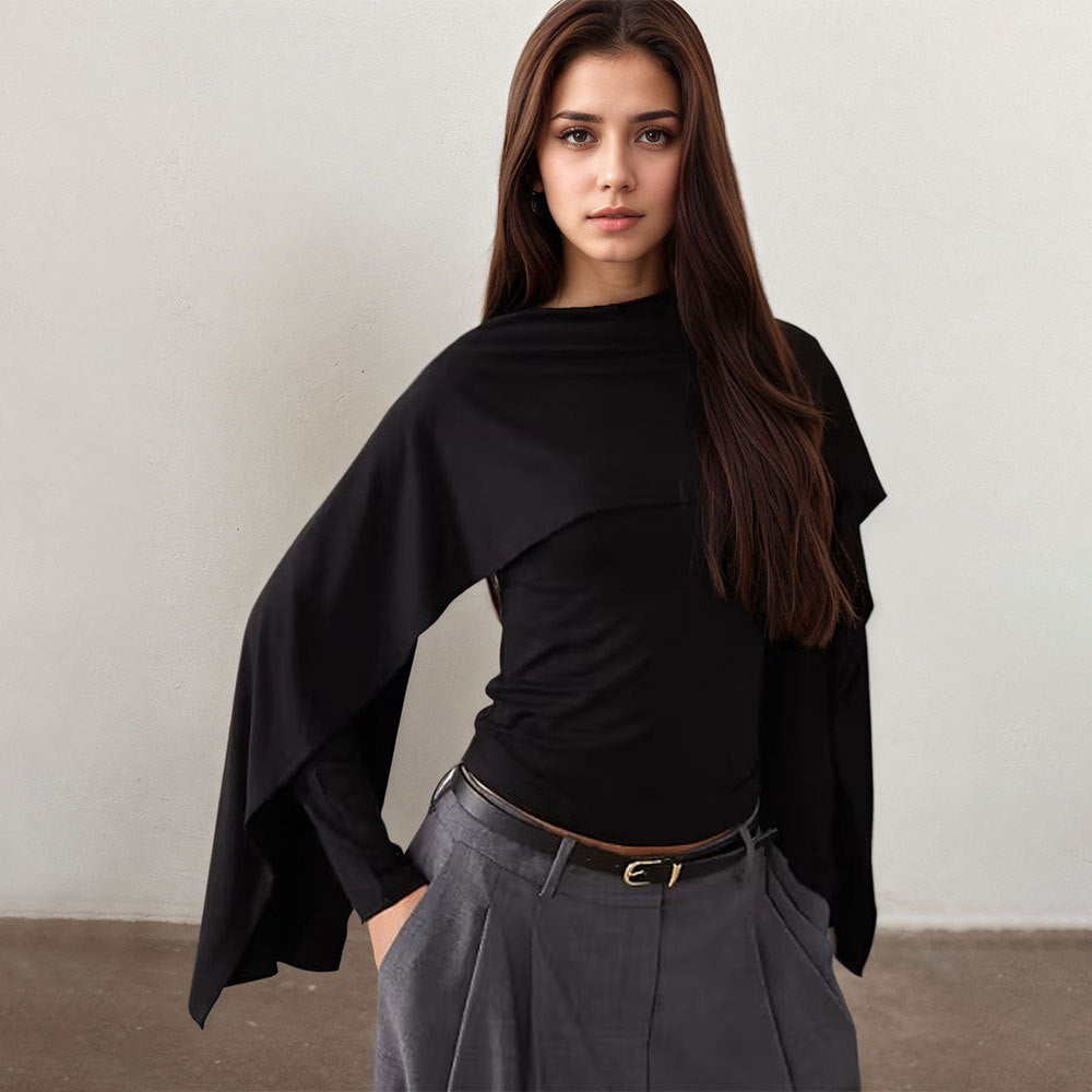 Women Dark High Grade Cape Sleeve Women Autumn Winter Niche Top