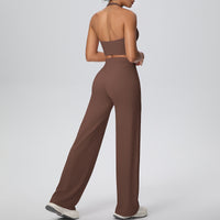 Micro Brushed Halter Exercise Baggy Straight Pants Fitness Yoga Wear Set