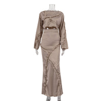 Graceful Women’s Irregular Asymmetric Ruffled Top & Skirt Set