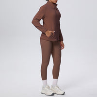 Women’s High Waist Yoga Suit with Long Sleeve Fleece Zipper Coat
