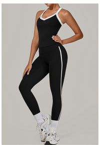 Contrast Color Binding Sports Suit Women Tight Nude Feel Yoga Clothes Sports Outdoor Fitness Two Piece Sets