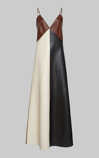 Earth Tone Patchwork Leather Dress - Modestly Vogue 