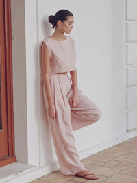 Linen Vest Pants Summer Sleeveless Vest Wide Leg Pants Casual Two Piece Sets - Modestly Vogue 