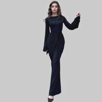 Women Clothing Autumn Pleated Waist Tight Lace up Long Sleeve Dress Women - Modestly Vogue 