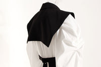 Black Elegant Outfit Slimming Puff Sleeve White Shirt Waist Trimming Lace up Two Piece Vest Set
