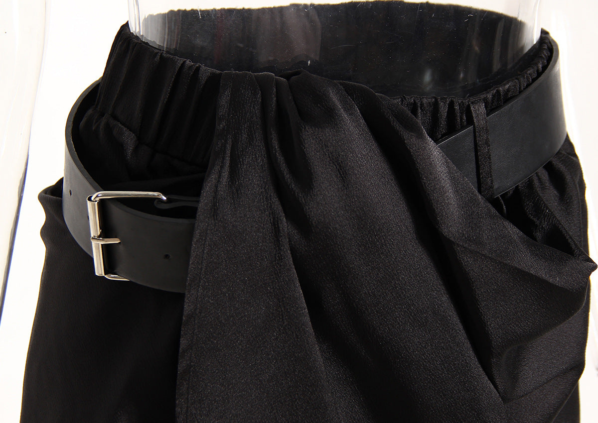 Dark Asymmetric Ruched Two Piece Outfit – Cropped Fall Set - Modestly Vogue 