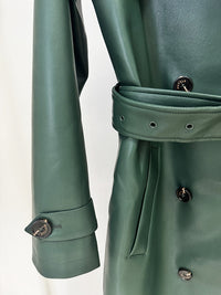 Double Breasted Belted Mid-Length Leather Trench Coat - Modestly Vogue 