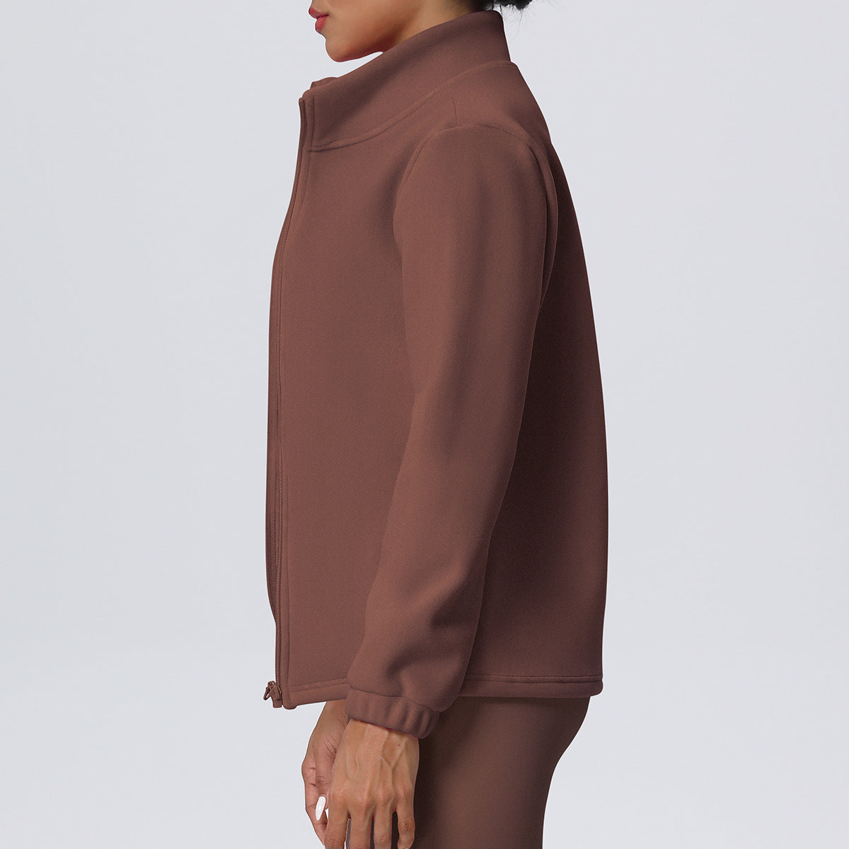 High Collar Warm Fleece Lined Zipped Sports Coat Loose Yoga Clothes Casual All Matching Women