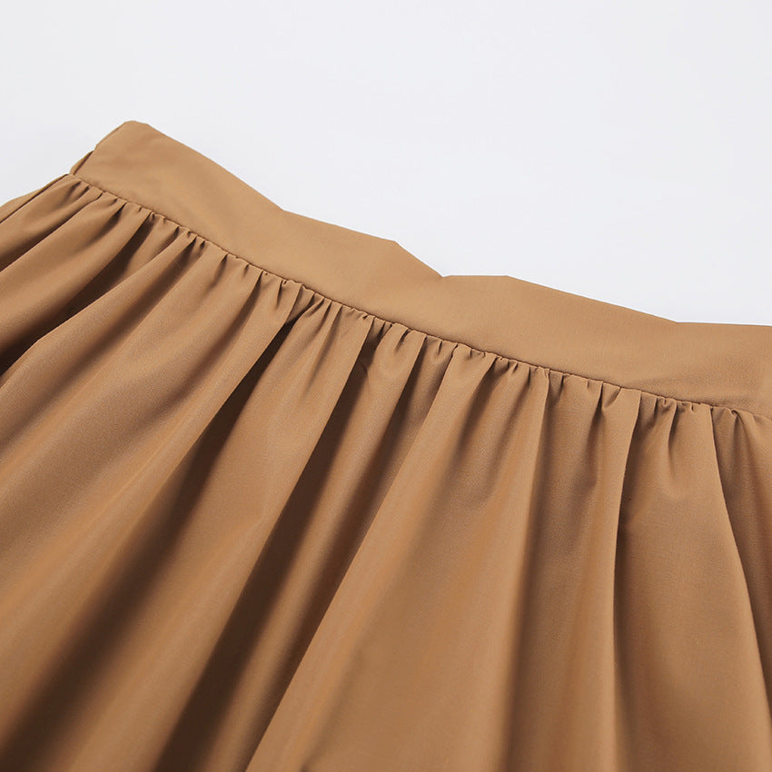 Khaki Balloon Skirt Russian Chic Spring Midi Dress