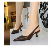 Kitten Heel Slingback PU Leather Closed Toe Heels Sandals Shoes - Modestly Vogue 