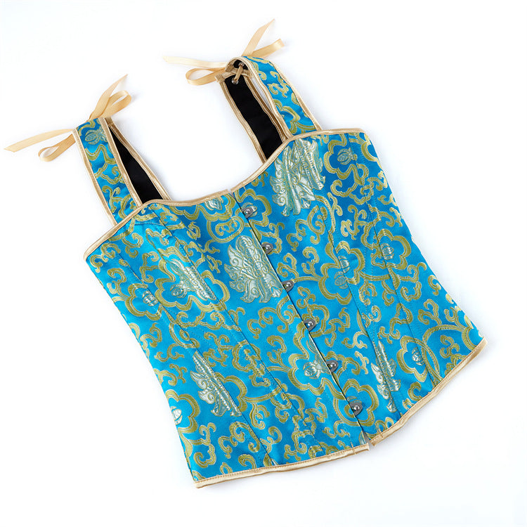 Blue Bronzed Color Tie Back Corset Bustier Top - Modestly Vogue 