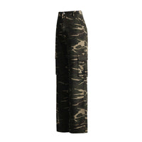 Earthtone High Street Retro Denim Camouflage Pants - Multi Pocket Workwear for Women