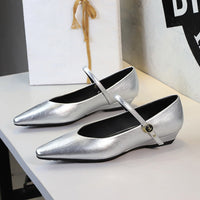 Women’s Low Heel Wedge Mary Jane Shoes with Pointed Toe