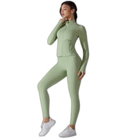 Trendy Push-Up Long Sleeve Yoga Set – Slim Zipper Workout Clothes for Women - Modestly Vogue 