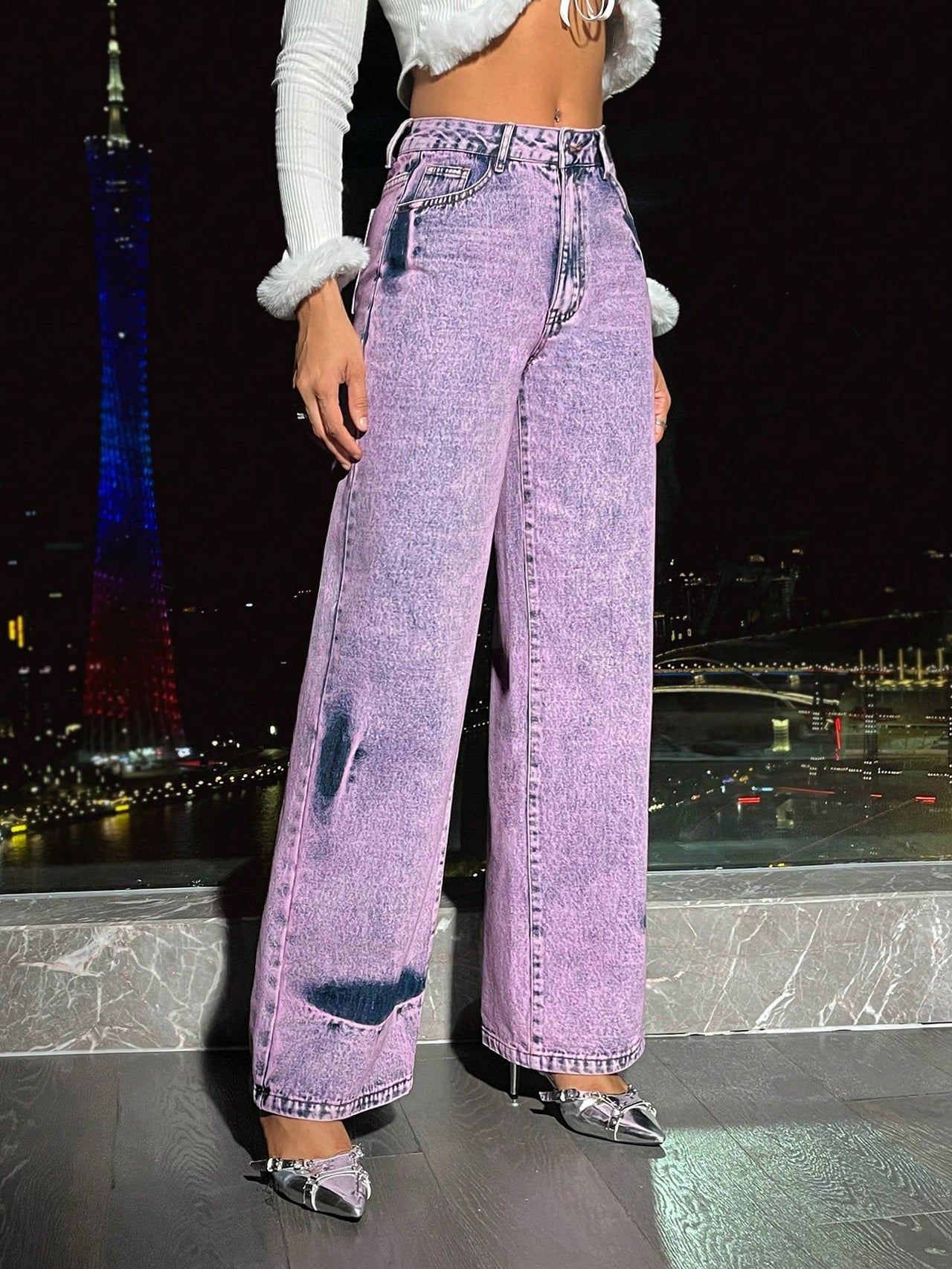 Women Clothing Retro Casual High Waist Wide Leg Straight Denim Trousers - Modestly Vogue 
