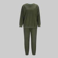 Spring Autumn Winter Women round Neck Long Sleeved Trousers Solid Color Casual Set - Modestly Vogue 