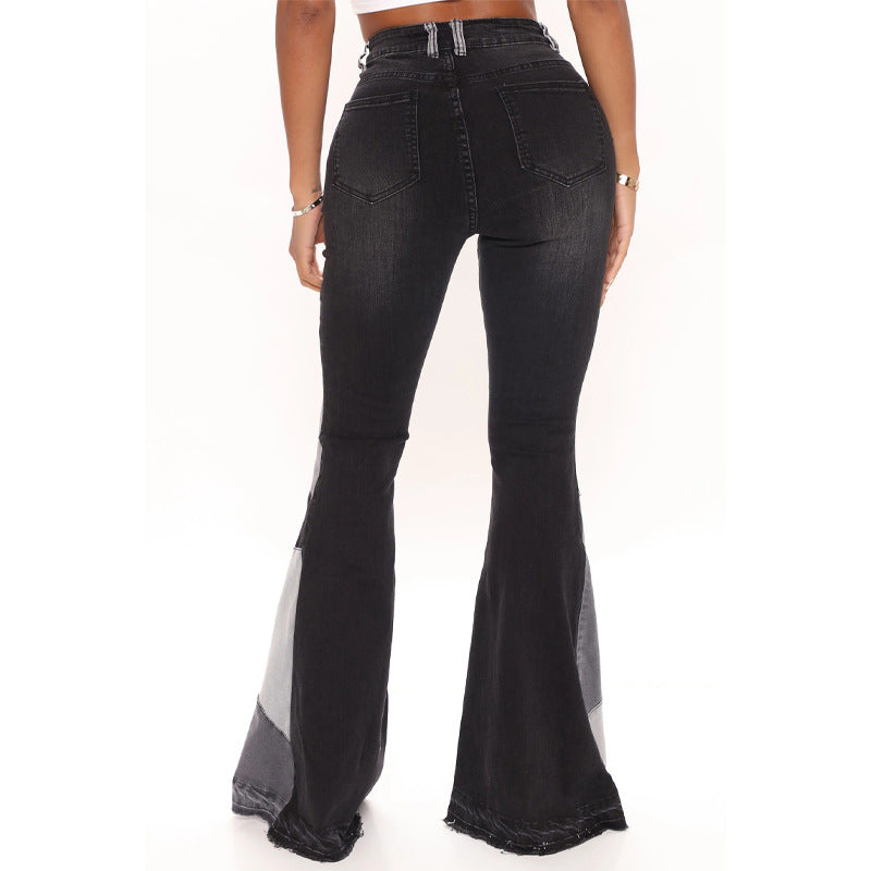 Autumn Women Clothing Denim Wide Leg Stitching Jeans Women - Modestly Vogue 