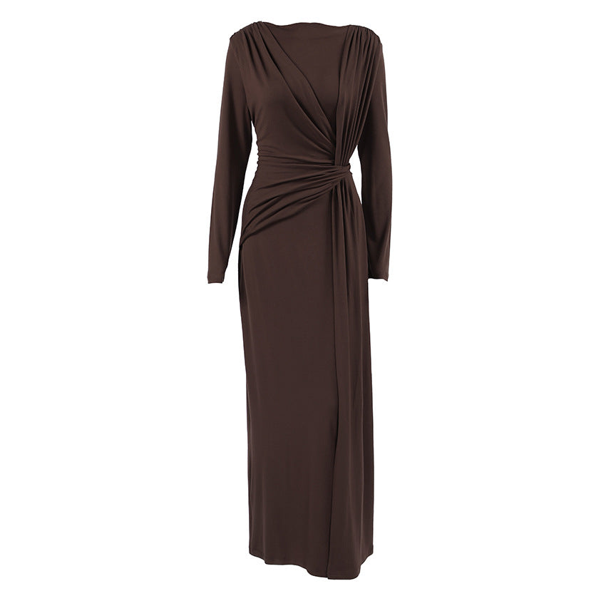 Elegant Ruched Twisted Maxi Bodycon Dress - Modestly Vogue 